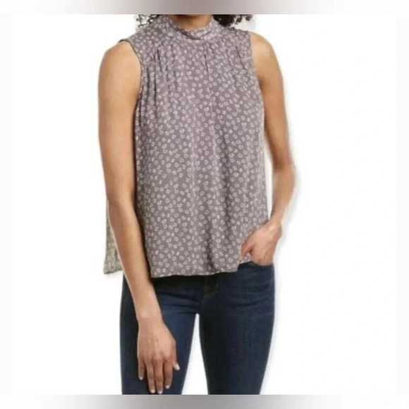 Anthropologie Cloth & Stone Women Small Keyhole Tank Top Blouse Gray Floral NWT - Picture 1 of 10